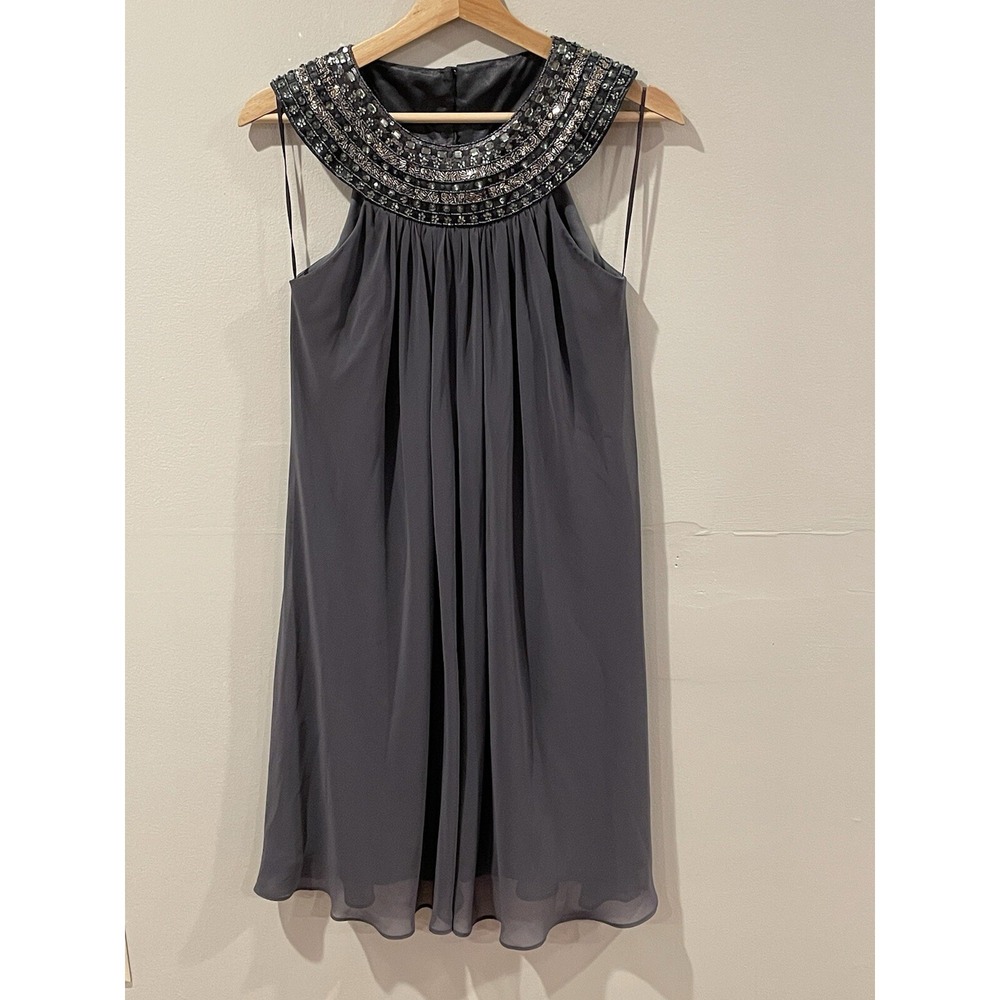 JS Boutique Chiffon Dress Womens Size 2 Gray Beaded Sequin Party‎ Formal Prom